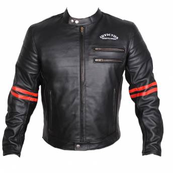 CHAQUETA CRUZADA DE PIEL PARA MOTORISTAS CON FORRO Y PROTECTORES C.E.  EXTRAIBLES